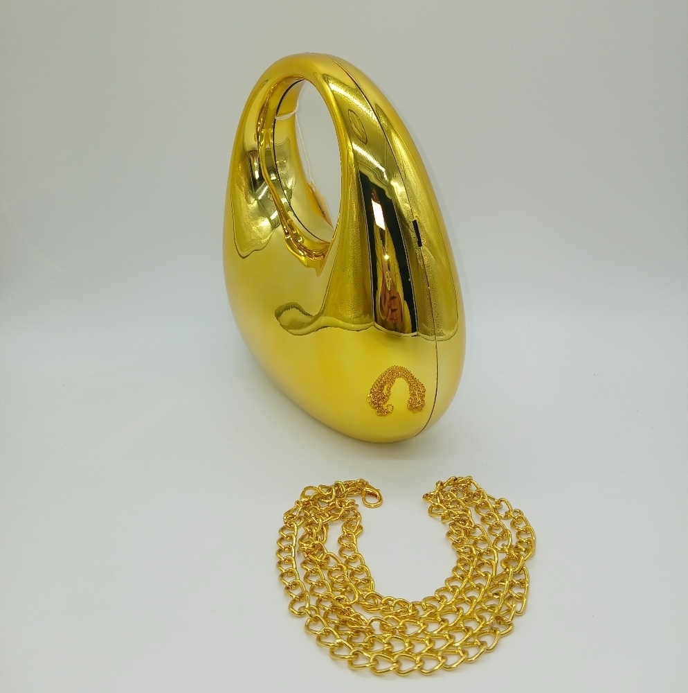 Gold Crescent Shaped Metal Look Acrylic Shoulder Handbag - Picture 2 of 4